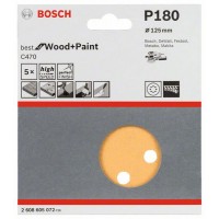 Шлифкруг липучка 125 мм BOSCH 2.608.605.072 (8 отв, К180, 5 шт,по дереву,металлу)