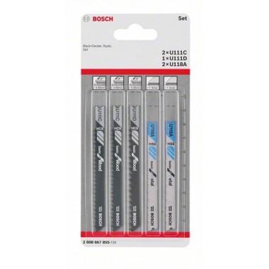 Лобзиковые пилки (5 шт) 2хU111C, U111D, 2xU118A Bosch 2608667855 