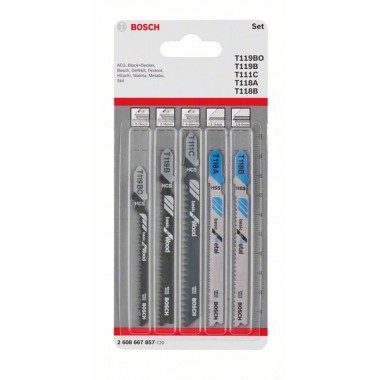 Лобзиковые пилки (5 шт) T119BO, T119B, T111C, T118A, T118B Bosch 2608667857 