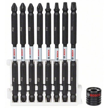 Кассета двусторонних ударных бит Impact Control 110 мм PH2 (2шт), PZ2 (2шт), T15, T20, T25, T30 + магнитная муфта Bosch 2608522347 