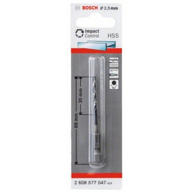Сверло по металлу Impact Control с шестигранным хвостовиком, 2.5 мм Bosch 2608577047 