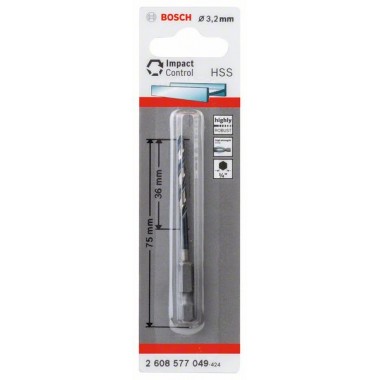 Сверло по металлу Impact Control с шестигранным хвостовиком, 3.2 мм Bosch 2608577049 