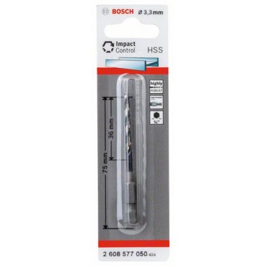 Сверло по металлу Impact Control с шестигранным хвостовиком, 3.3 мм Bosch 2608577050 