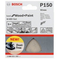 Набор шлифлистов (5 шт) M480 на сетчатой основе 93x93 мм K150 Bosch 2608621192 