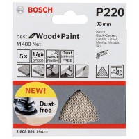 Набор шлифлистов (5 шт) M480 на сетчатой основе 93x93 мм K220 Bosch 2608621194 