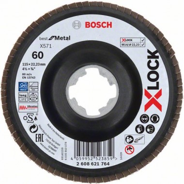 Лепестковый шлифкруг X571 Best for Metal X-LOCK 115 мм G60 угл. пластик Bosch 2608621764 