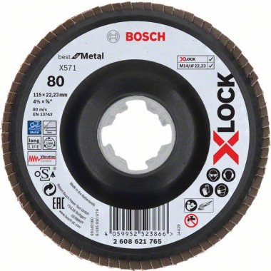 Лепестковый шлифкруг X571 Best for Metal X-LOCK 115 мм G80 угл. пластик Bosch 2608621765 