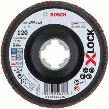 Лепестковый шлифкруг X571 Best for Metal X-LOCK 115 мм G120 угл. пластик Bosch 2608621766 