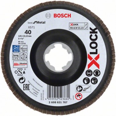 Лепестковый шлифкруг X571 Best for Metal X-LOCK 125 мм G40 угл. пластик Bosch 2608621767 
