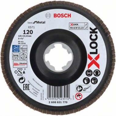 Лепестковый шлифкруг X571 Best for Metal X-LOCK 125 мм G120 угл. пластик Bosch 2608621770 