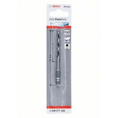 Сверло HSS PointTeQ HEX 5.0 мм Bosch 2608577526