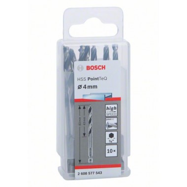 10 сверл HSS PointTeQ HEX 4.0 мм Bosch 2608577543