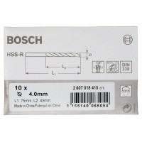 Сверло по металлу HSS-R DIN 338 4x43x75 мм Bosch 2607018415