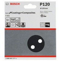Шлифлист F355, в упаковке 5шт. 125 мм, 120 Bosch 2608605117