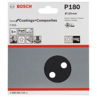 Шлифлист F355, в упаковке 5шт. 125 мм, 180 Bosch 2608605118
