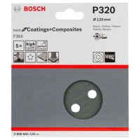 Шлифлист F355, в упаковке 5шт. 125 мм, 320 Bosch 2608605120