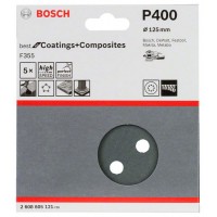 Шлифлист F355, в упаковке 5шт. 125 мм, 400 Bosch 2608605121