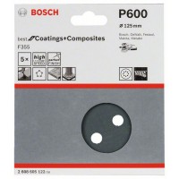 Шлифлист F355, в упаковке 5шт. 125 мм, 600 Bosch 2608605122