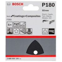 Шлифлист F355, в упаковке 5шт. 93 мм, 180 Bosch 2608605195