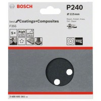 Шлифлист F355, в упаковке 5шт. 115 мм, 240 Bosch 2608605561