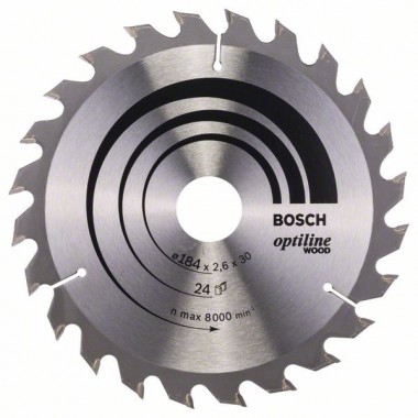 Пильный диск Optiline Wood 184x30x2,6 мм, 24 Bosch 2608640610