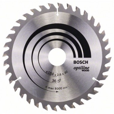 Пильный диск Optiline Wood 184x30x2,6 мм, 36 Bosch 2608640611