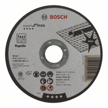 Отрезной круг прямой Expert for Inox - Rapido AS 60 T INOX BF 125x1,0 мм Bosch 2608600549
