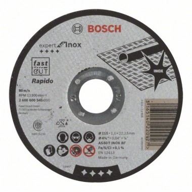 Отрезной круг прямой Expert for Inox - Rapido AS 60 T INOX BF 115x1,0 мм Bosch 2608600545