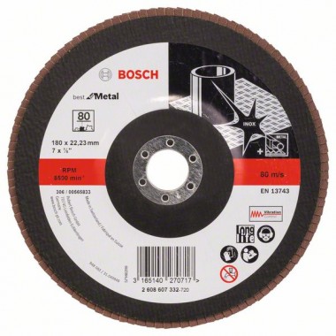 Лепестковый шлифкруг X571 Best for Metal 180x22,23 мм, 80 Bosch 2608607332