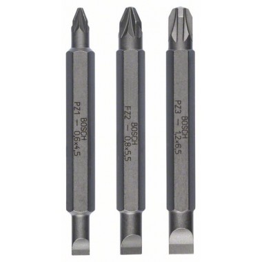 Набор из 3 двухсторонних насадок-бит S 1,2x6,5, S 0,6x4,5, S 0,8x5,5; PZ1, PZ2, PZ3; 60 мм Bosch 2607001747