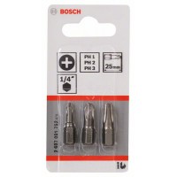 Набор из 3 насадок-бит Extra Hart (PH) PH1; PH2; PH3; 25 мм Bosch 2607001752