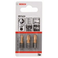 Набор из 3 насадок-бит Max Grip (PH) PH1; PH2; PH3; 25 мм Bosch 2607001754
