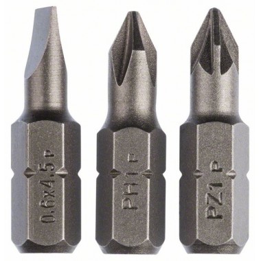 Набор из 3 насадок-бит Standard, смешанный (S, PH, PZ) S0,6x4,5; PH1; PZ1; 25 мм Bosch 2609255973