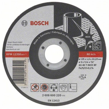 Отрезной круг прямой Best for Inox - Rapido Long Life A 60 W BF 41 115x22,23x1,0 мм Bosch 2608602220