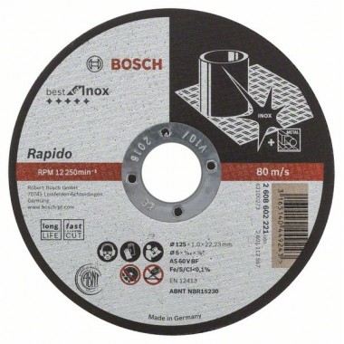 Отрезной круг прямой Best for Inox - Rapido Long Life A 60 W BF 41 125x22,23x1,0 мм Bosch 2608602221