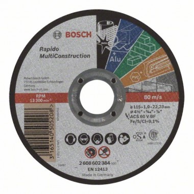 Отрезной круг прямой Rapido Multi Construction ACS 60 V BF 115x1,0 мм Bosch 2608602384