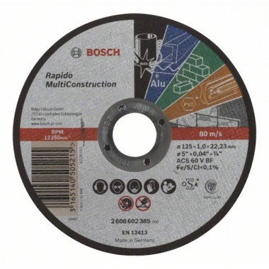 Отрезной круг прямой Rapido Multi Construction ACS 60 V BF 125x1,0 мм Bosch 2608602385