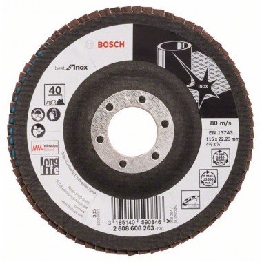 Лепестковый шлифкруг X581 Best for Inox 115x22,23 мм, 40 Bosch 2608608263
