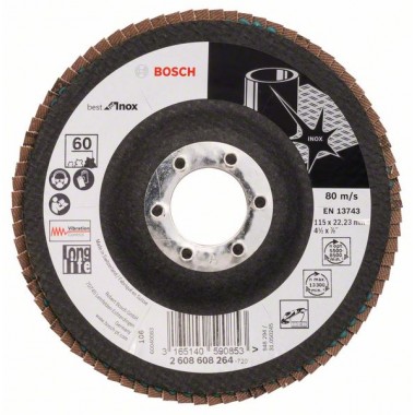Лепестковый шлифкруг X581 Best for Inox 115x22,23 мм, 60 Bosch 2608608264