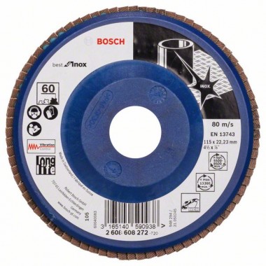 Лепестковый шлифкруг X581 Best for Inox 115x22,23 мм, 60 Bosch 2608608272