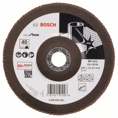 Лепестковый шлифкруг X581 Best for Inox 180x22,23 мм, 40 Bosch 2608608288