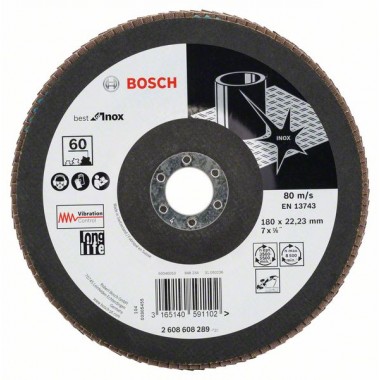 Лепестковый шлифкруг X581 Best for Inox 180x22,23 мм, 60 Bosch 2608608289