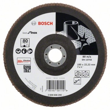 Лепестковый шлифкруг X581 Best for Inox 180x22,23 мм, 80 Bosch 2608608290