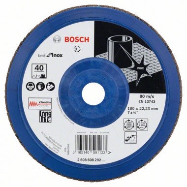 Лепестковый шлифкруг X581 Best for Inox 180x22,23 мм, 40 Bosch 2608608292