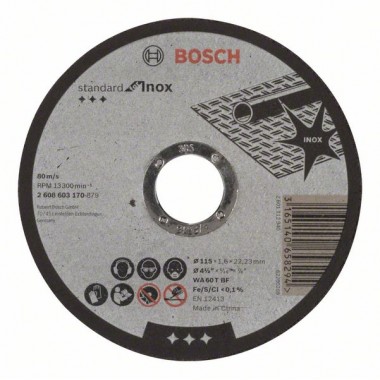 Отрезной круг прямой Standard for Inox WA 60 T BF 115x22,23x1,6 мм Bosch 2608603170