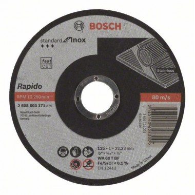 Отрезной круг прямой Standard for Inox - Rapido WA 60 T BF 125x22,23x1,0 мм Bosch 2608603171