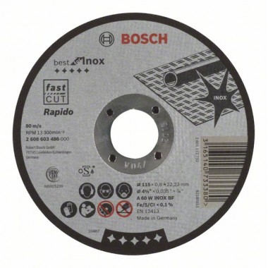 Отрезной круг прямой Best for Inox, Rapido A 60 W INOX BF 115x0,8 мм Bosch 2608603486