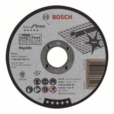 Отрезной круг прямой Best for Inox, Rapido A 60 W INOX BF 115x1,0 мм Bosch 2608603490