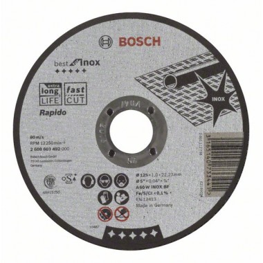 Отрезной круг прямой Best for Inox, Rapido A 60 W INOX BF 125x1,0 мм Bosch 2608603492