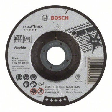 Отрезной круг выпуклый Best for Inox, Rapido A 60 W INOX BF 125x1,0 мм Bosch 2608603493